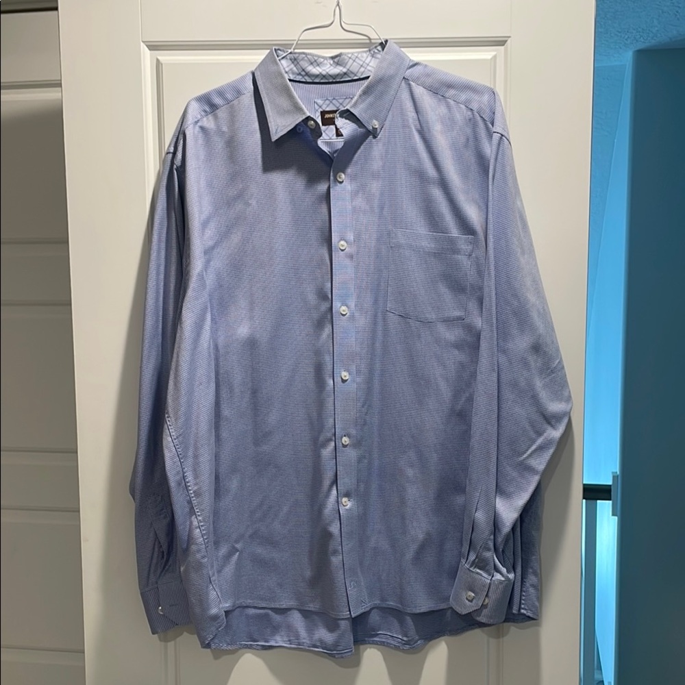 Johnston & Murphy 3XL Men’s Blue Micro-Pattern Dress Shirt | Cotton Button-Down